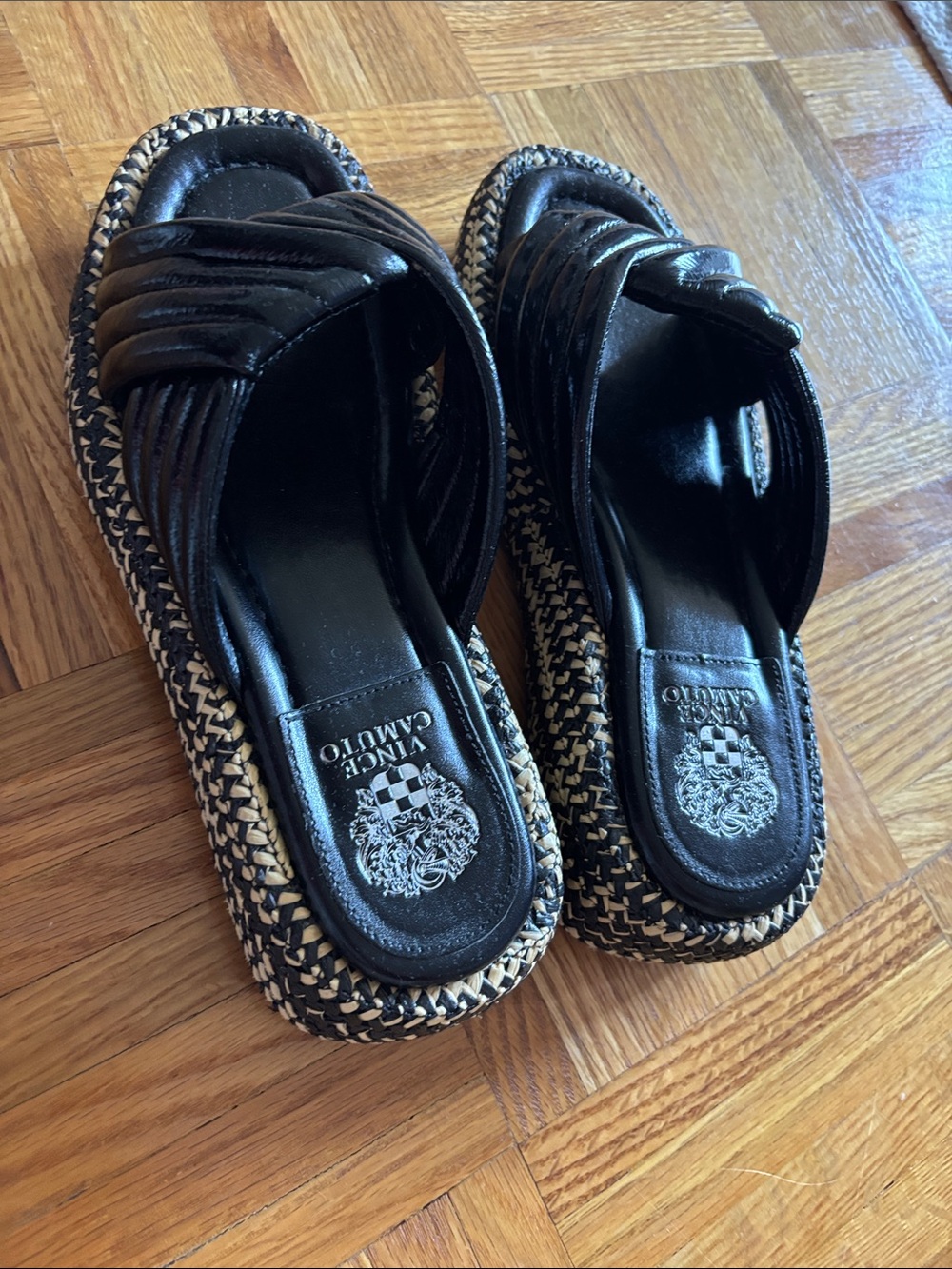 Vince Camuto Black Braided-Trim Slide Mules - Picture 2 of 12